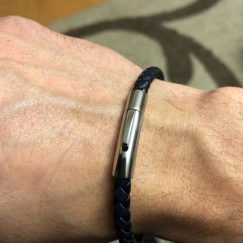 NEW Black Braided 8" Leather Bracelet‎